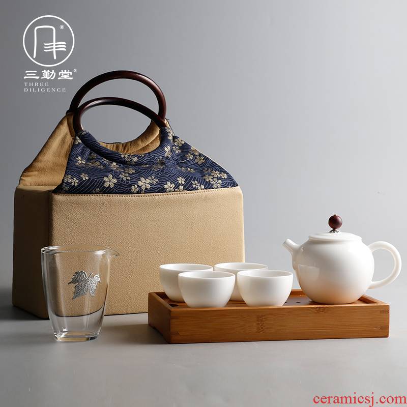 The three frequently kung fu teapot teacup justice cup tea tray was jingdezhen ceramic tea set ST1007 portable travel