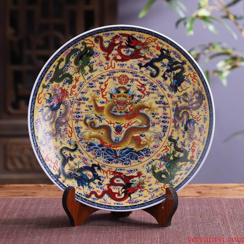 Jingdezhen porcelain ceramic figure, Kowloon feng shui hang dish large decorative plate of new Chinese style household adornment furnishing articles