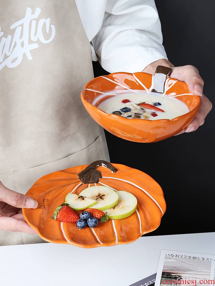 Creative move pumpkin bowl of domestic ceramic express baby side dish bowl children tableware fruit salad bowl bowl for breakfast
