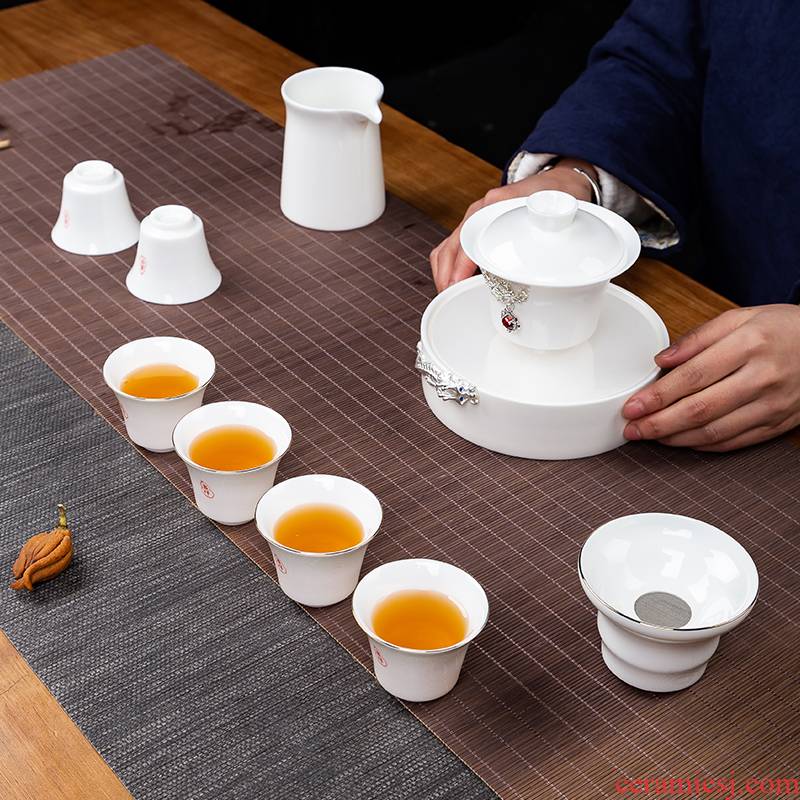 White porcelain touch the floor clearance 】 【 kung fu tea set household jingdezhen ceramic tea tureen teapot