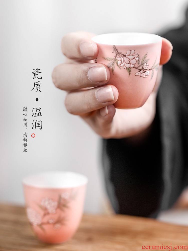 Jingdezhen hand - made ceramic sample tea cup kung fu noggin master cup single CPU getting checking pink pear flower tea