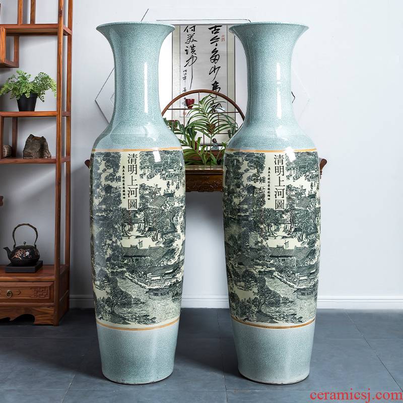 Archaize crack of jingdezhen ceramics glaze qingming scroll large vase furnishing articles furnishing articles sitting room ground decoration