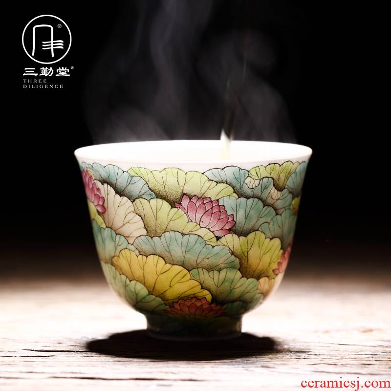 Three frequently hall master cup a single cup of jingdezhen ceramic cups kung fu tea cup S42003 pastel work full lotus