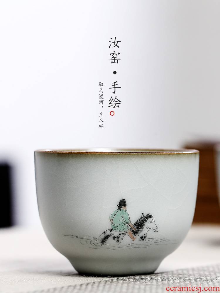Your up hand - made teacup horse cross the river, the master cup sample tea cup single cup pure manual jingdezhen ceramic kung fu tea set