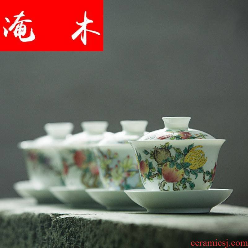 Submerged wood tea large tureen thin foetus flower three bowl of worship cups of jingdezhen hand - made ceramic tea set