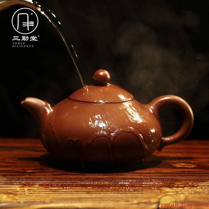 The three frequently yixing authentic famous it all hand cream pot of run of mine ore purple clay teapot kung fu tea set