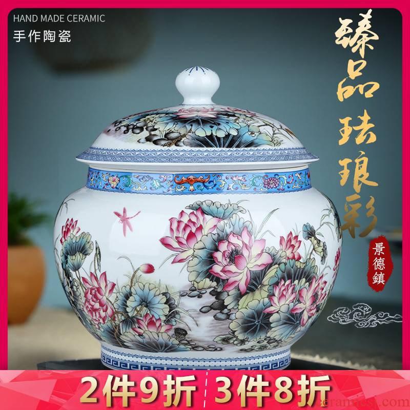 Jingdezhen ceramic tea pot large antique colored enamel wake pu 'er tea cake as cans moistureproof with cover storage tank