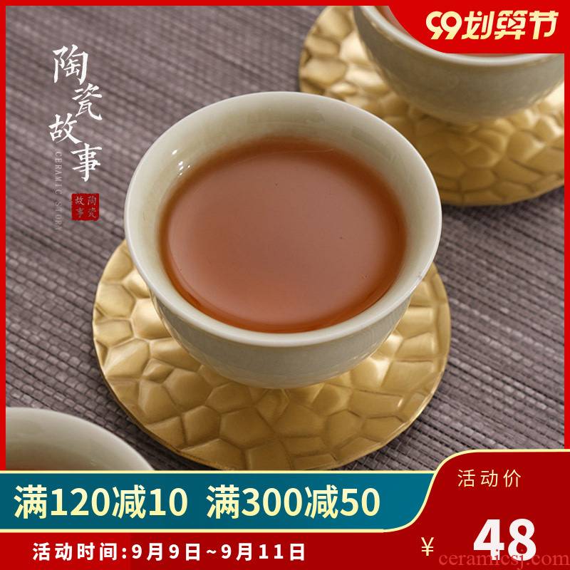 Ceramic story pure copper saucer coasters metal vintage Japanese hammer creative accessories kung fu tea set with zero