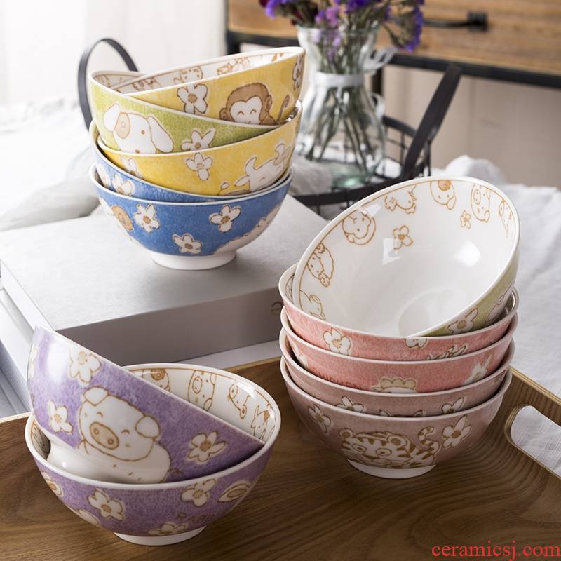 Jingdezhen 12 zodiac bowl of individual students and lovely home eat rice bowl children 's creative move ceramic bowl