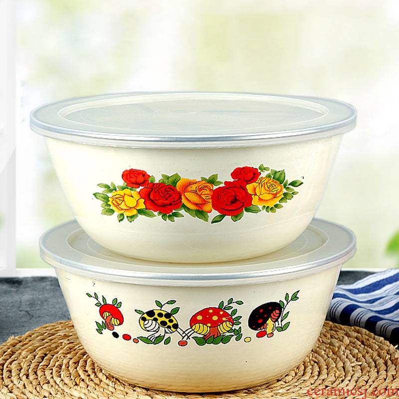 Enamel bowls with cover nostalgic old pig salad bowl of soup bowl large household kitchen thickening tank preservation storage use