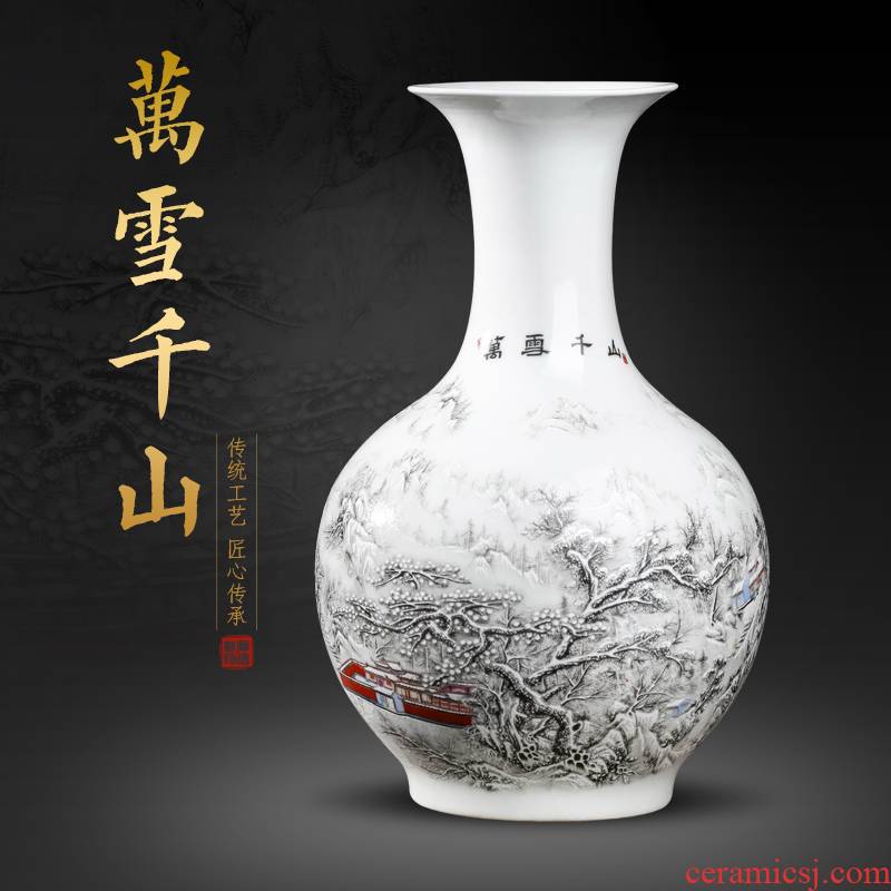 Jingdezhen ceramics powder enamel snow flower decorations study of new Chinese style household vase in the sitting room porch place