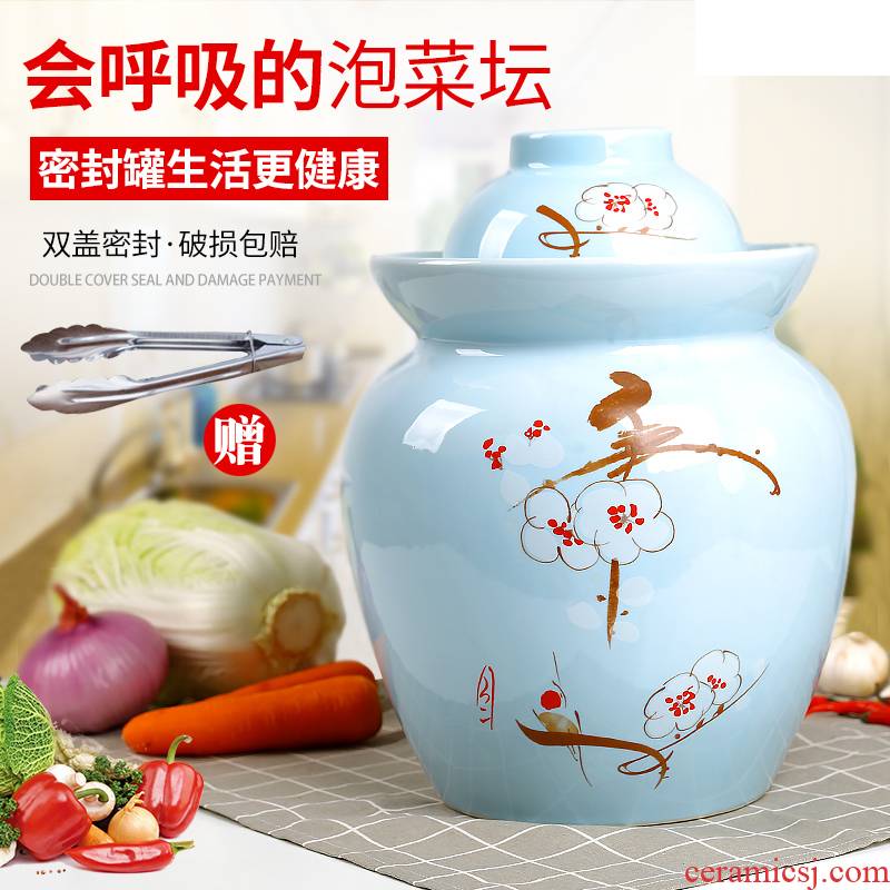 Household pickle jar to thicken the pickle jar sichuan pickle jar preserved pickle ceramic seal cylinder double salted egg