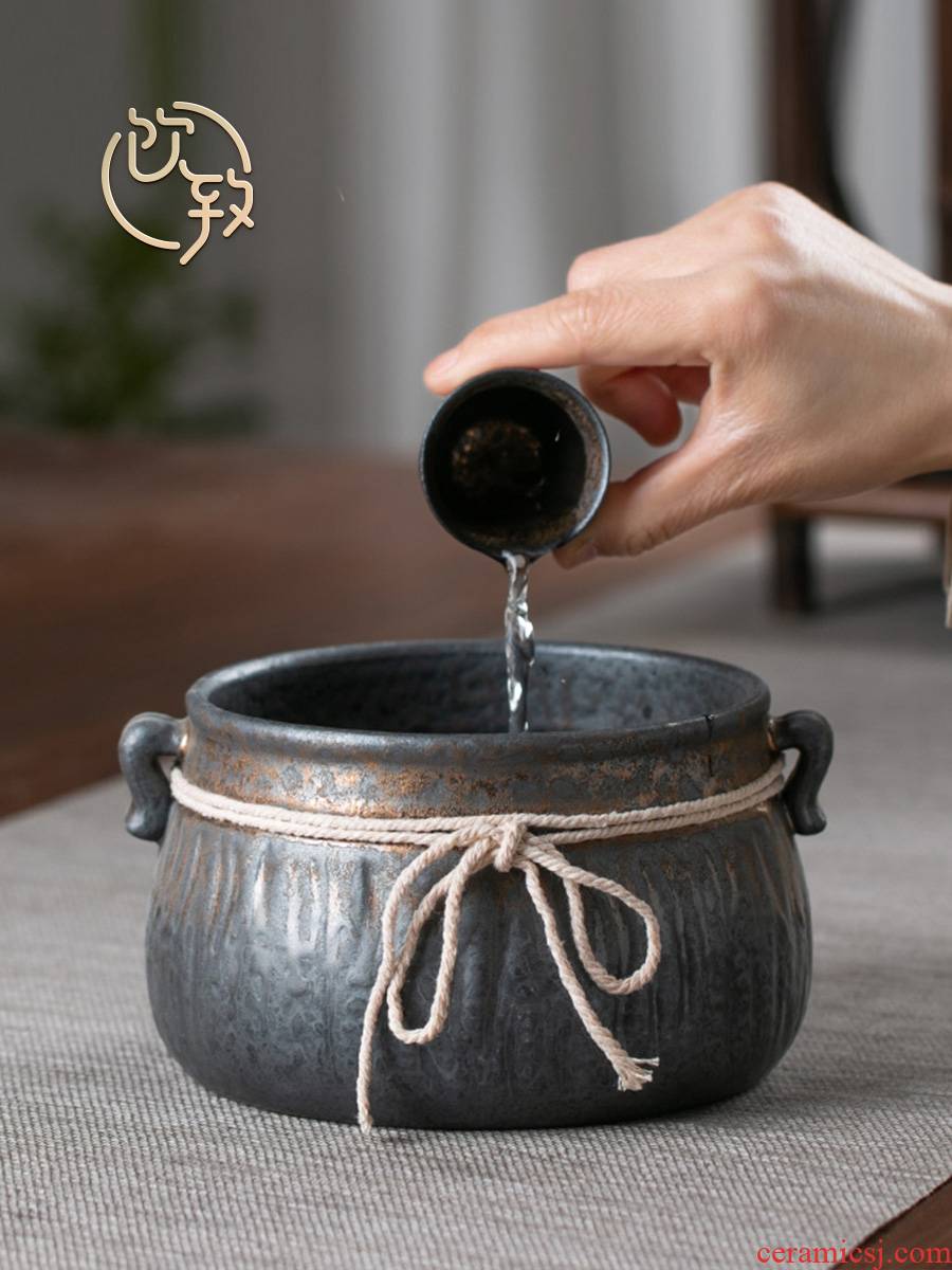 Ultimately responds to coarse pottery gold extra large tea wash to Japanese zen ceramic cup for wash water jar to build water in hot tea water fights