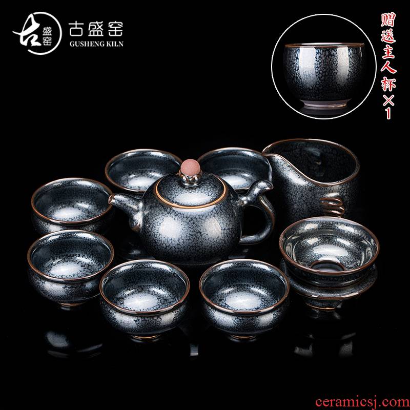 Ancient master sheng up Chen Weichun built light tea set of household ceramic teapot kung fu tea set lid to use by hand