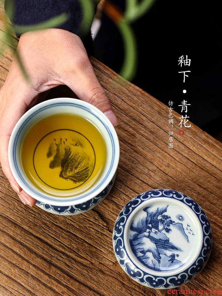 Jingdezhen it buy checking ceramic blue cover cover Japanese hand - made scenery coasters kung fu tea set