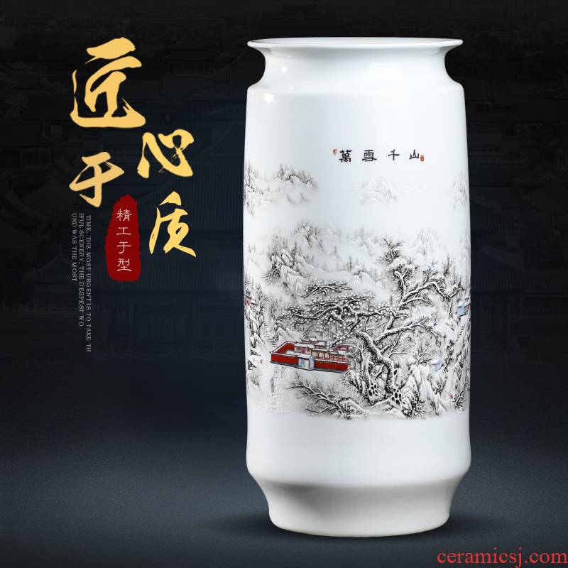 Jingdezhen ceramics powder enamel straight vase furnishing articles flower arranging study calligraphy and painting tube of calligraphy and painting cylinder identifiers sitting room adornment