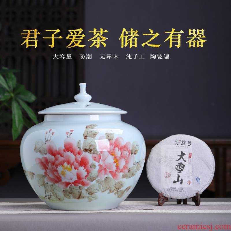 Jingdezhen hand - made ceramic seal tea jar jar with cover moistureproof Chinese pu 'er red, green and white POTS