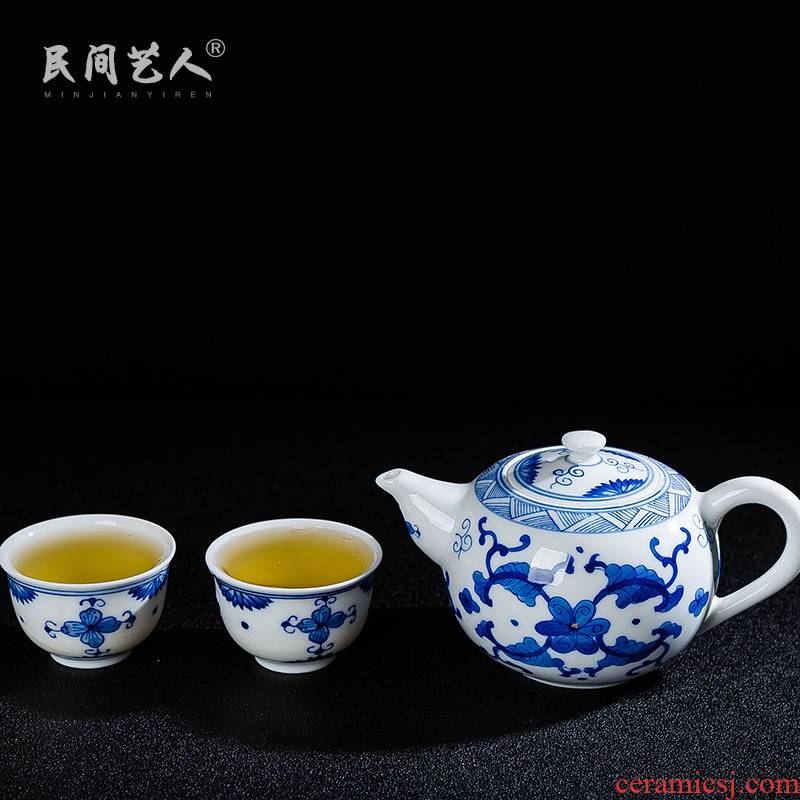 Ceramic tea set small suit a pot of two cups of jingdezhen blue and white contracted household is suing hand - made travel kung fu tea set