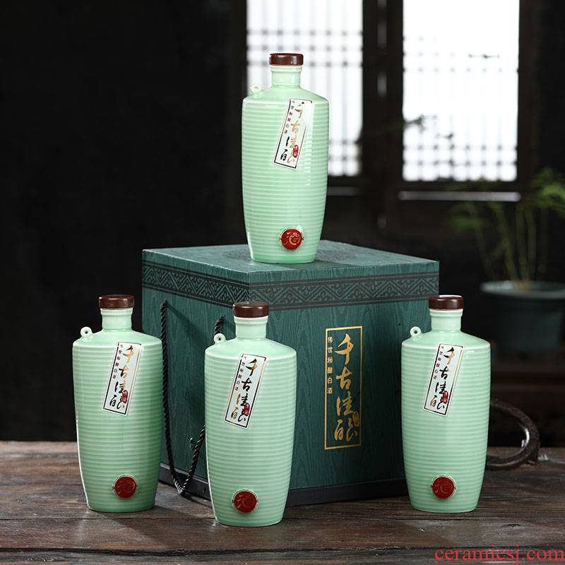 1 kg boxes bottle of jingdezhen ceramic jars wine bottles home wine bottle green glaze creative wine bottle