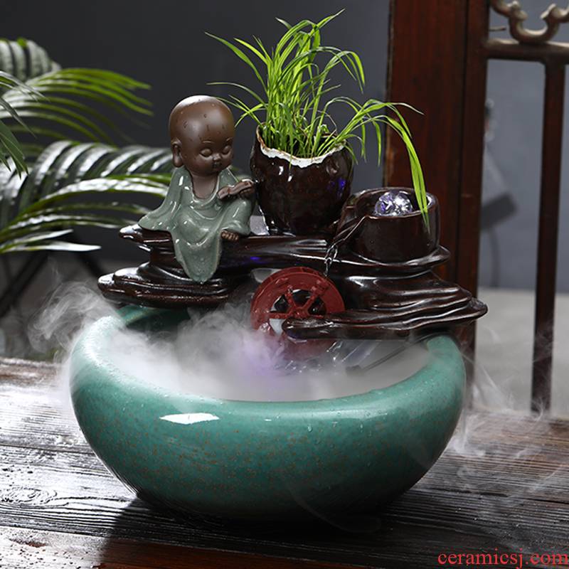 Jingdezhen ceramic water fountain place feng shui plutus aquarium desktop sitting room adornment to raise a goldfish bowl