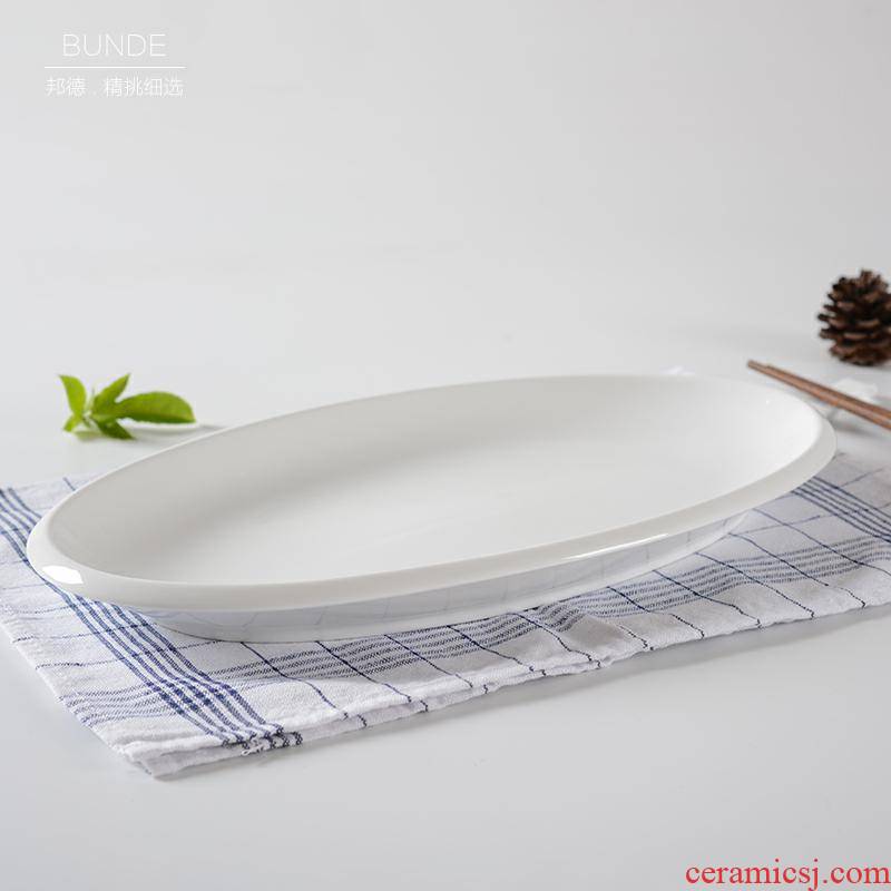 Pure white ceramic fish dish oval large hotel steamed fish home restaurant hotel hotel tableware