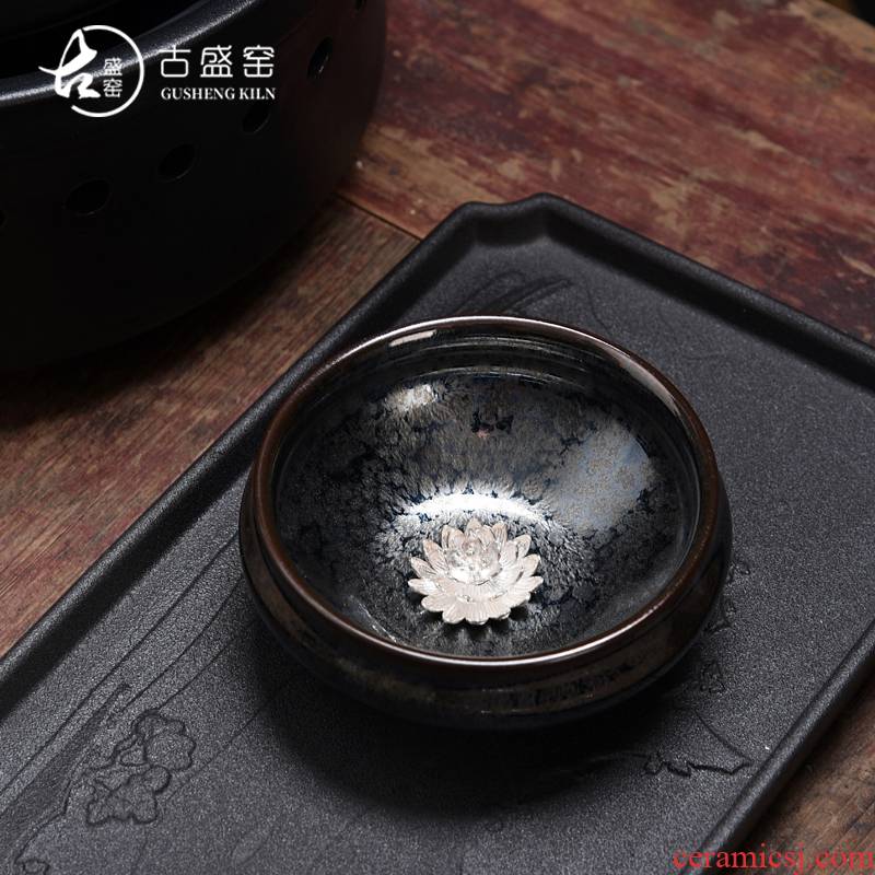 The ancient sheng up new star flower color inlay whitebait lotus tea red glaze, LangHao ceramic kung fu masters cup cup