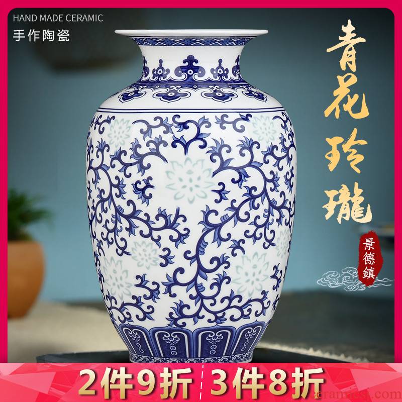 Jingdezhen ceramics sitting room is blue and white porcelain vase household of Chinese style flower arranging TV ark adornment desktop furnishing articles