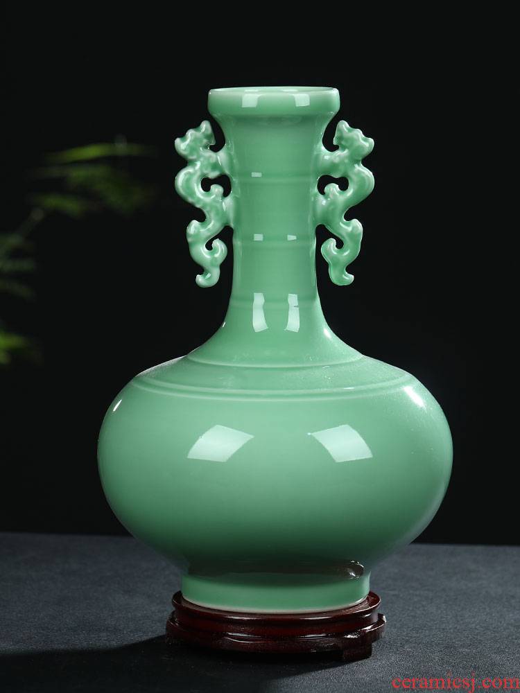 Jingdezhen ceramic antique shadow blue glaze ears vase Chinese style restoring ancient ways is the sitting room porch decoration rich ancient frame furnishing articles