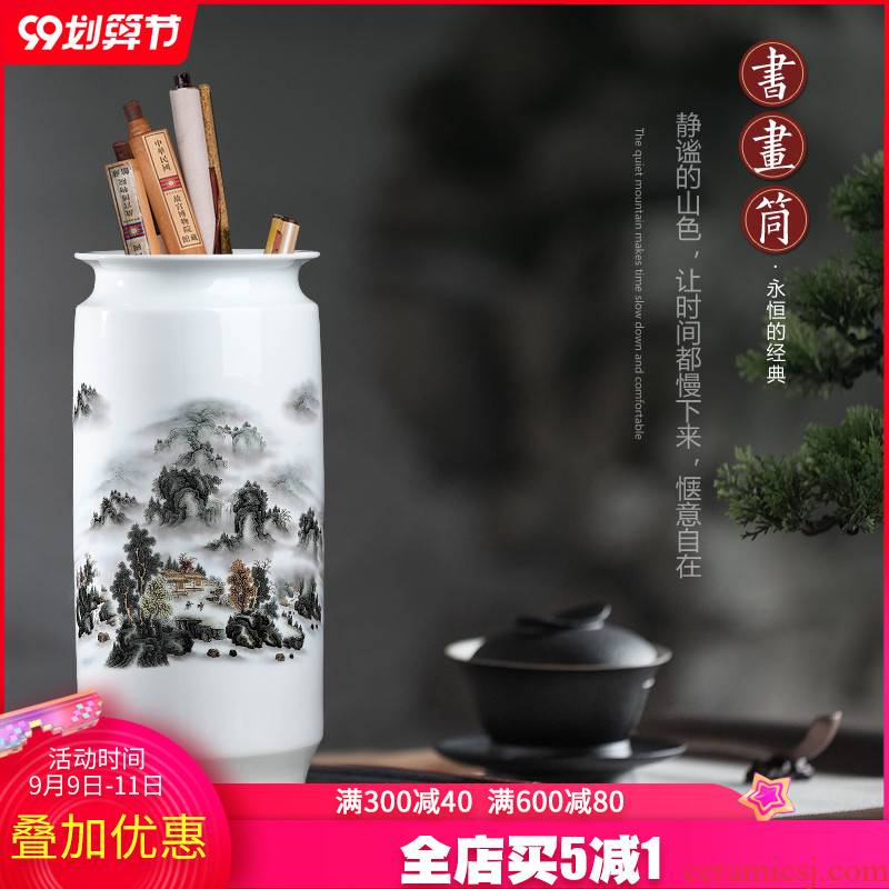 Jingdezhen ceramics, vases, flower arranging new Chinese style household furnishing articles sitting room the receive painting and calligraphy calligraphy and painting scroll cylinder barrels