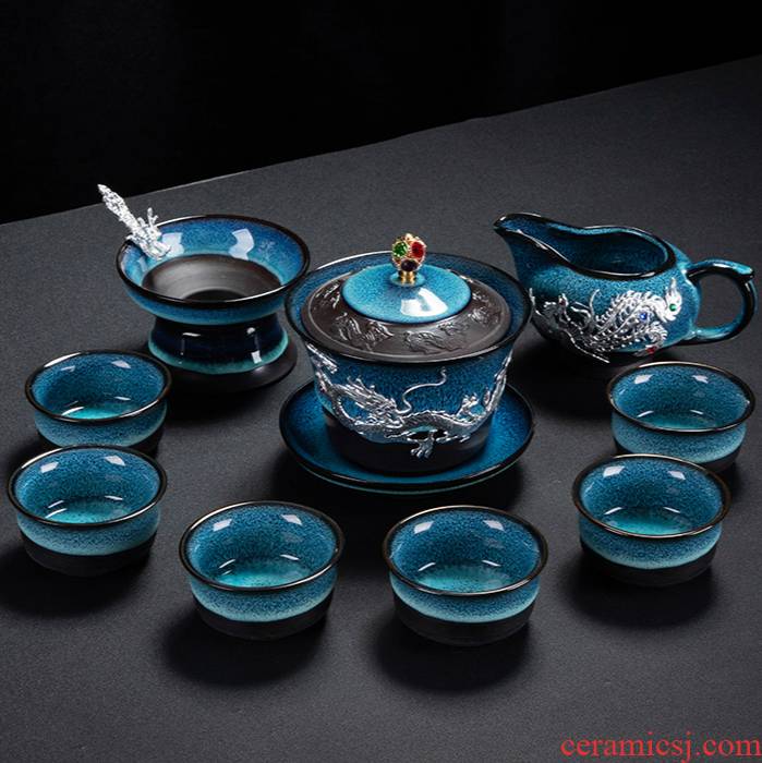 Ya xin up of a complete set of kung fu tea set suit household ceramics with YinJian light porcelain tea set the teapot tea cups