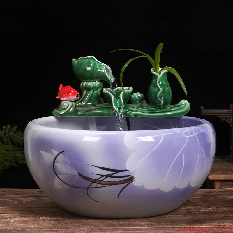 Art spirit of jingdezhen ceramic cylinder aquariums balcony gold furnishing articles lotus desktop small circulation water fish bowl