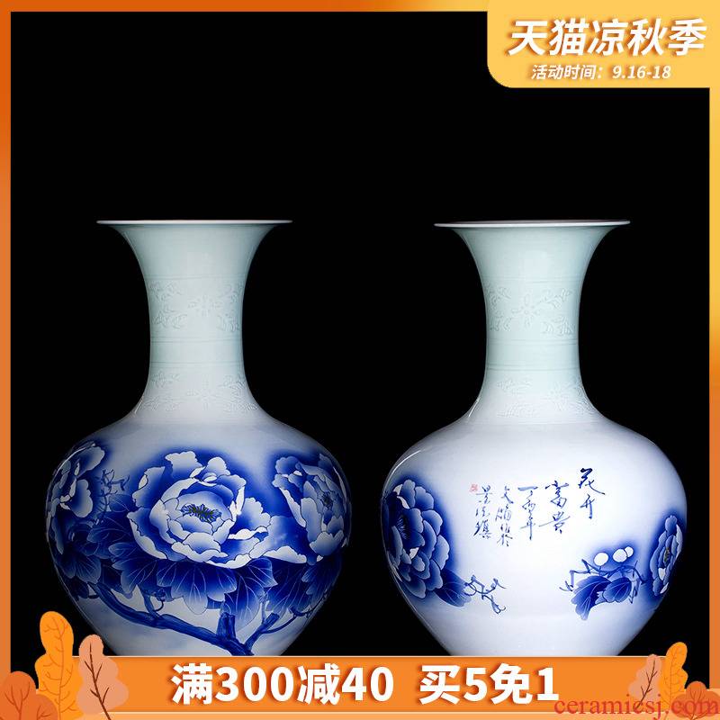 451 jingdezhen of large blue and white hand made peony vases furnishing articles bottles of flowers in the living room hotel decoration process