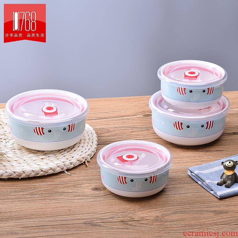 Household porcelain bowl with cover seal preservation microwave lunch box in a single children tableware promotional salad bowl