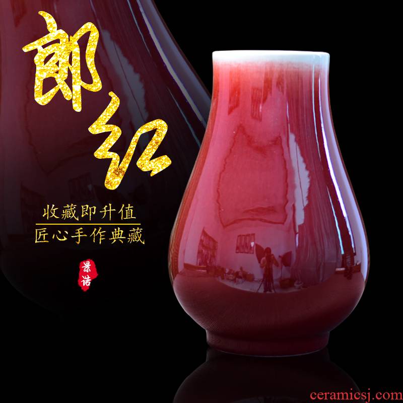 Jingdezhen ceramic antique vase ruby red flower POTS tube furnishing articles mesa sitting room of Chinese style household decorative arts and crafts