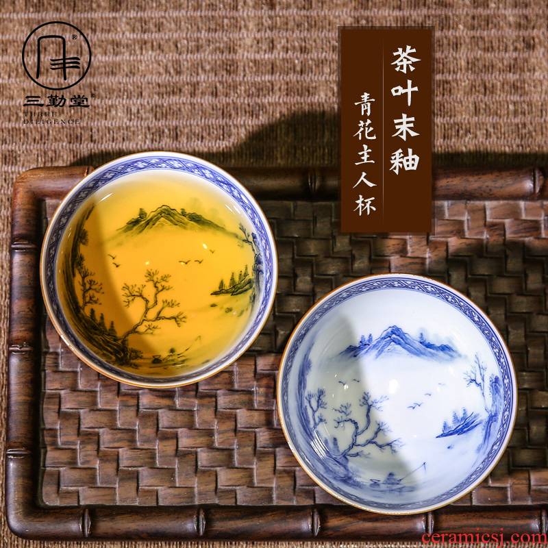The three frequently hand - made master cup single cup sample tea cup jingdezhen blue and white porcelain tea set S43013 kung fu tea cups landscape