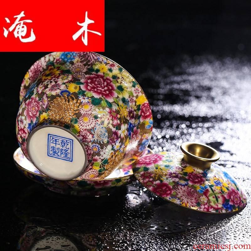 Flooded three to jingdezhen wood antique ceramic flower pastel colored enamel craft tureen kung fu tea tea cup