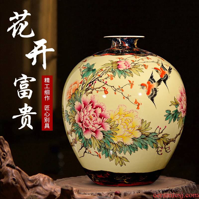 Jingdezhen chinaware big vase hand - made peony flower arranging Chinese style living room TV cabinet decoration handicraft furnishing articles