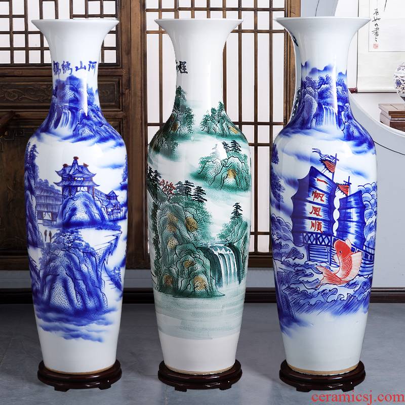 Jingdezhen ceramics hand - made splendid sunvo landing of blue and white porcelain vase hotel opening sitting room adornment is placed