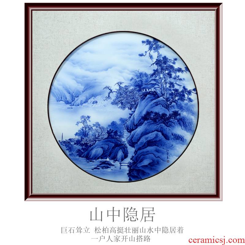 Jingdezhen blue and white porcelain painting landscape painting porcelain plate painting the sitting room adornment study modern sofa setting wall hang a picture
