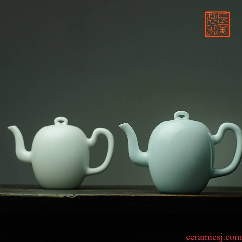 Long up controller offered home - cooked in manual, grey light Bai the Qing glaze beauty shoulder teapot jingdezhen ceramic tea set