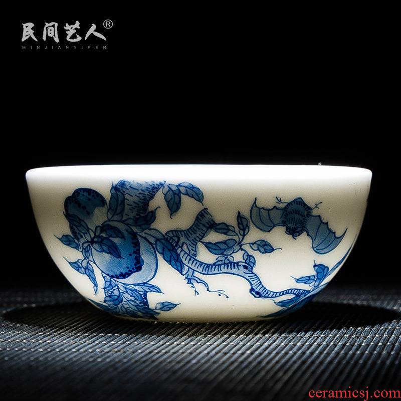 The Master cup single CPU manual kung fu cup hand sample tea cup of blue and white porcelain of jingdezhen ceramic tea set personal tea cups