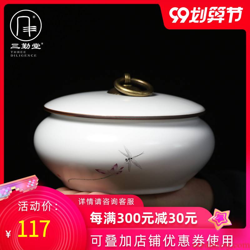 Three frequently hall jingdezhen ceramic tea pot large sealed as cans S52001 pu - erh tea store receives the manual hand - made tea