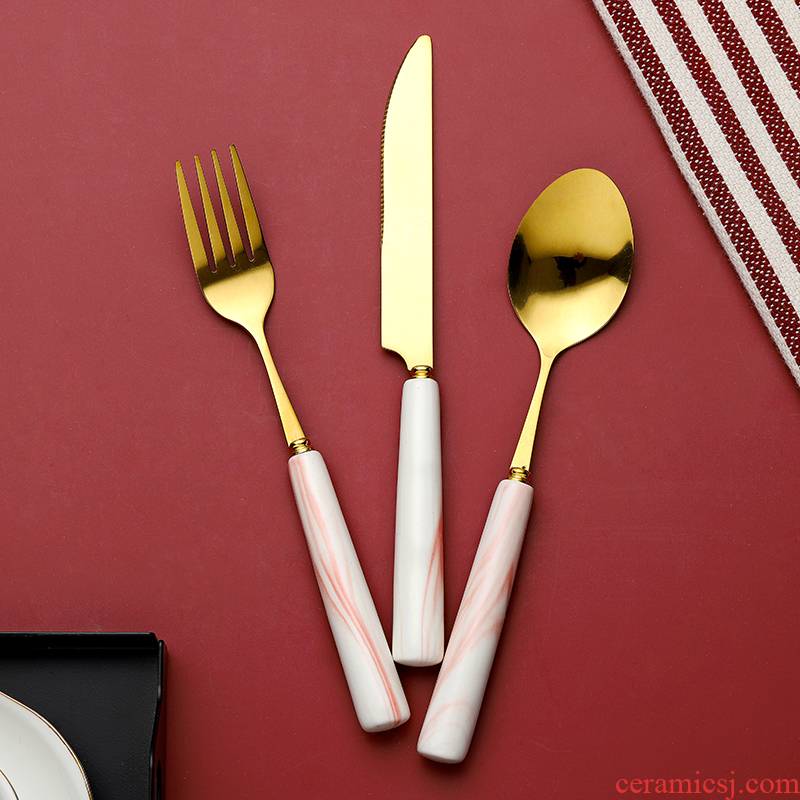 Light and decoration marble western - style food tableware picking household ceramics northern wind stainless steel handle steak knife and fork spoon set