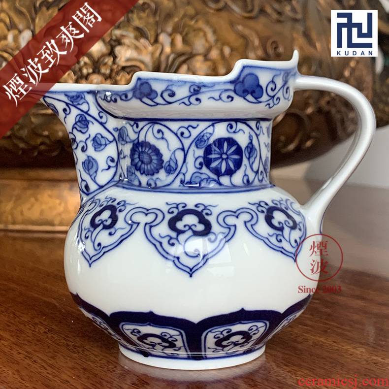 Jingdezhen nine calcinations hand - made blue - and - white porcelain hand wrapped branch ruyi mitral pot of fair keller