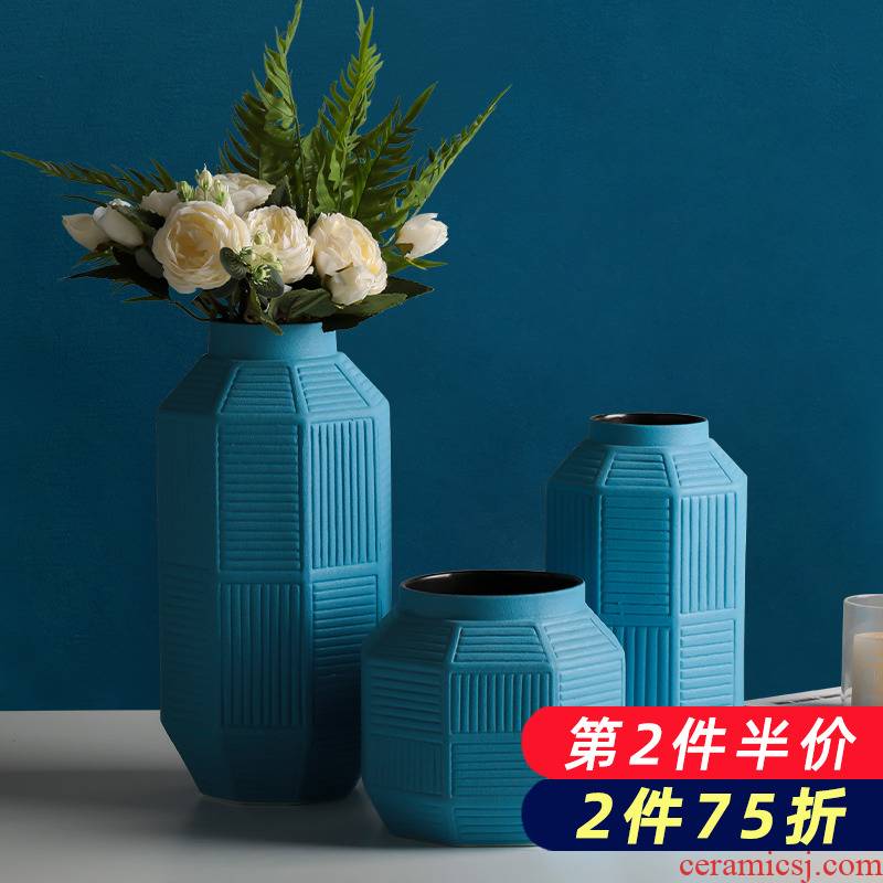 The Nordic creative dry flower vases, ceramic blue flower arranging home TV ark adornment contracted The sitting room porch place