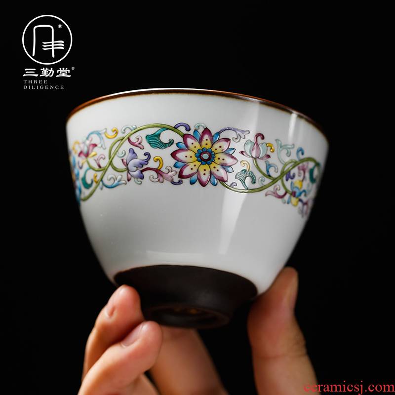 Three frequently hall official up jingdezhen kung fu tea cups ceramic sample tea cup colored enamel cup single CPU S42150 master