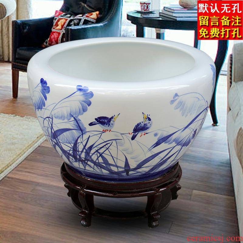 Jingdezhen ceramic flower pot extra large basin of water lily bowl lotus lotus balcony hydroponic plant pot fish turtles cylinder