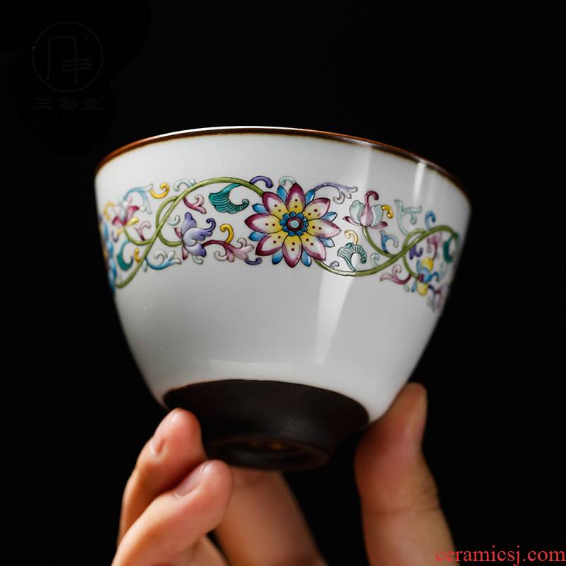 . Poly real boutique scene. Up with jingdezhen kung fu tea cups ceramic sample tea cup colored enamel master cup single CPU