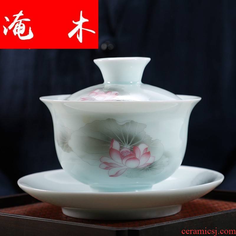 Submerged wood, jade porcelain tureen large cups manual three bowl kung fu tea tea powder enamel ware jingdezhen ceramics