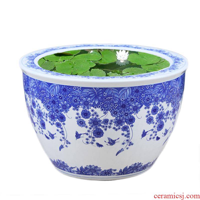 Basin of blue and white porcelain of jingdezhen ceramics is increasing in flowerpot extra large water lily bowl lotus lotus garden kind of cycas flowers cylinder